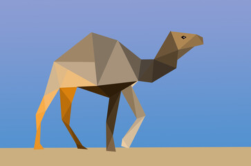 un dromadaire marchant dans le désert en origami