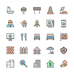 Set of Real Estate Color Line Icons. Bathroom, Traffic Cone, Barrier and more