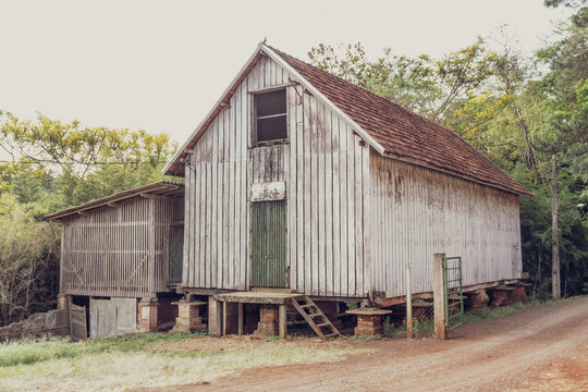 Wooden antique barn on farm in Brazil