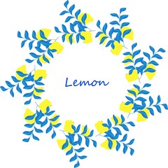 Fototapeta na wymiar lemon wreath circle wreath with braches blue leaves
