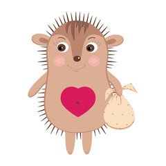 Vector graphic illustration with small funny kind hedgehog