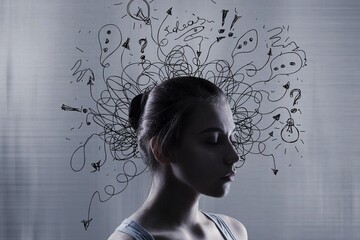 Young woman with worried stressed face.