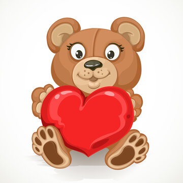 Beige teddy bear holding a heart
