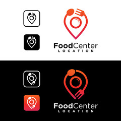 line art Location food center logo collection, restaurant food local logo design, spoon and fork with plate and pin logo concept