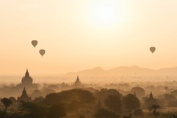 Sunrise Pagodas stupas and temples of Bagan in Myanmar, Burma