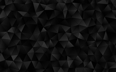 Glowing Black Low Poly Triangle Pattern Background. Dark Sparkling Charcoal Gray Gradient Polygonal Texture. - 355758494