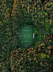 Aerial view of a soccer field in the forest - 355758683