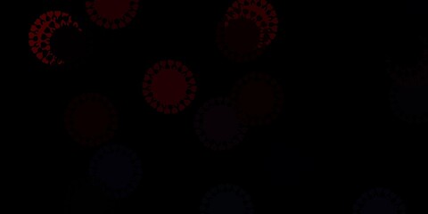 Dark red, yellow vector background with covid-19 symbols.