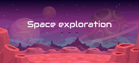 Space exploration illustration, fantasy vector alien landscape. © lilu330