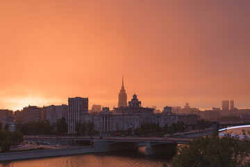Amazing dusk. Cityscape of Moscow.