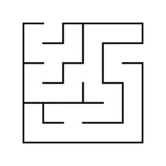 Education logic game. Find right way. Labyrinth, conundrum for kids. Isolated simple square maze with black line on white background. Vector illustration.