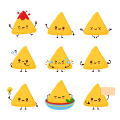 Cute happy funny nachos set collection - obrazy, fototapety, plakaty