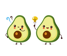 Cute happy funny avocado with question mark