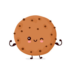 Cute happy funny chocolate cookie show muscle