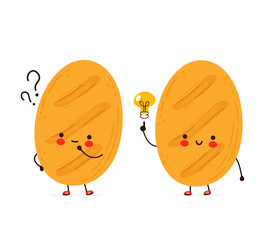 Cute bread with question mark and idea lightbulb