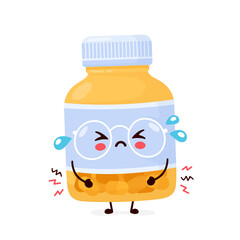 Cute sad funny pill bottle. Vector 