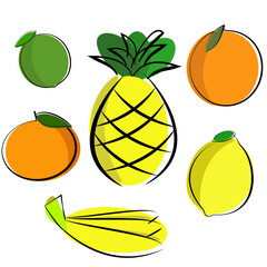 Set of flat design icons for  tropical fruits