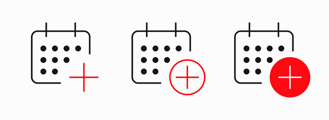 Сalendar with plus line vector minimalistic icon. Date symbol. Appointment day icon for web design. Modern flat organizer icon for app design. Business meeting sign minimal flat linear icons