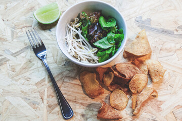 salad and potato chips