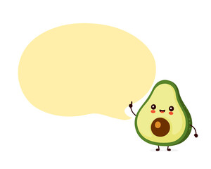 Cute happy funny avocado with speech bubble