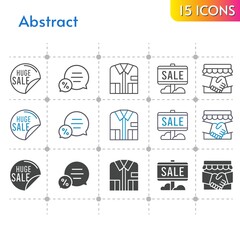 abstract icon set. included handshake, sale, shirt, chat icons on white background. linear, bicolor, filled styles.