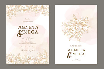Fototapeta na wymiar Elegant wedding card with beautiful floral and leaves template