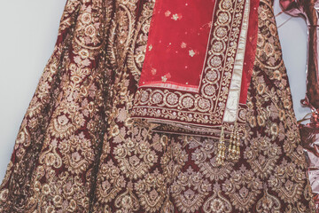 Indian Hindu bride's wedding outfit close up