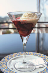 ice cream strawberry dessert in glass