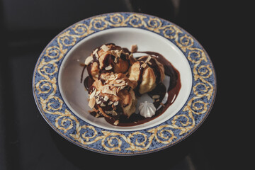 ice cream with chocolate topping
