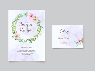 Elegant wedding card with beautiful floral and leaves template