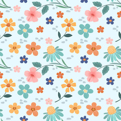 Colorful hand drawn flowers seamless pattern vector design. can use for fabric textile wallpaper.