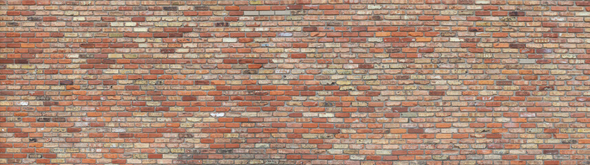  Old mixed red, brown,white bricks wall panorama 