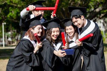 group happy graduates students