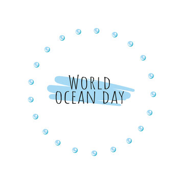 Vector round frame of the world ocean day. Children's cartoon illustration for design of postcards, stickers, books, albums, logos and children's clothing.