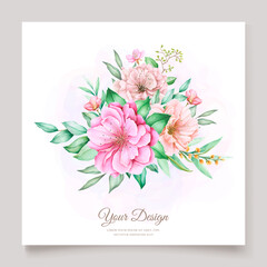 Elegant wedding card with beautiful floral and leaves template