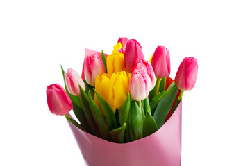 tulip flowers bouquet, close-up view, isolated on white