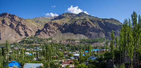 Khorog city in the Pamir mountains, Tajikistan