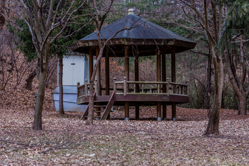 Round wooden oriental gazebo