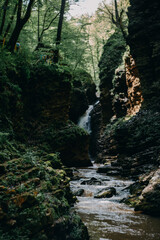 powerful waterfall in the mountains