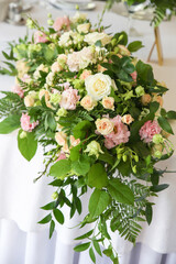 wedding decor in pink tones of fresh flowers