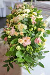 wedding decor in pink tones of fresh flowers