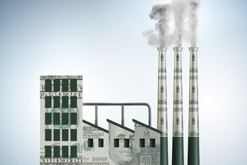 Carbon tax concept with industrial plant - 3d rendering