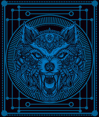 isolated wolf head mandala tribal style with sacred geometry pattern-vector illustration art.