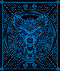isolated wolf head mandala tribal style with sacred geometry pattern-vector illustration art.
