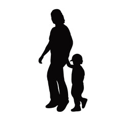 a woman and son walking body silhouette vector