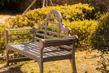 Park bench in bathed in sunlight