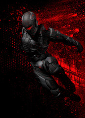 3D superhero soldier with graphics