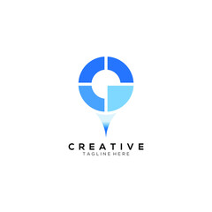 creative modern Letter G and location icon gradient blue darker and lighter color logo design template11