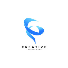 creative modern Letter G and tornado icon gradient blue darker and lighter color logo design template