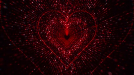 Abstract Red Striped Particle Heart Shaped Tunnel Background Loop